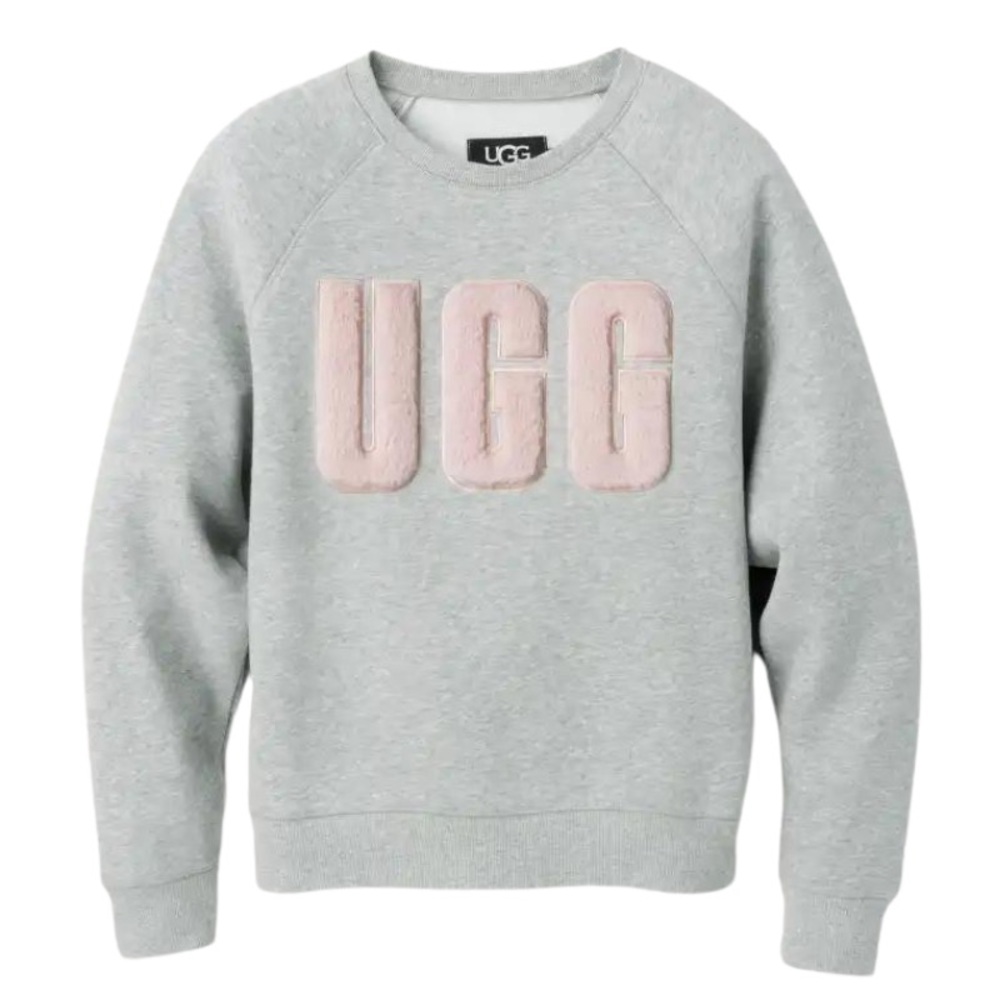 UGG 1123718 Grey Heather/Sonora Madeline Fuzzy Logo Crewneck Sweater size xs